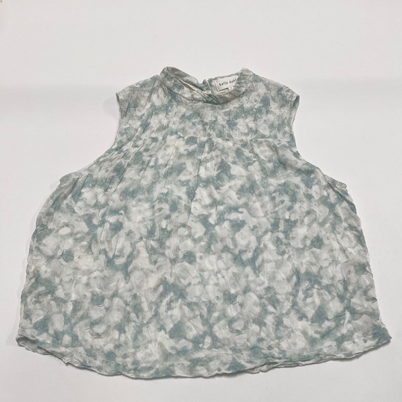 Bella Dahl Smocked Neck Printed Green/White Sleeveless Blouse - Picture 1 of 5